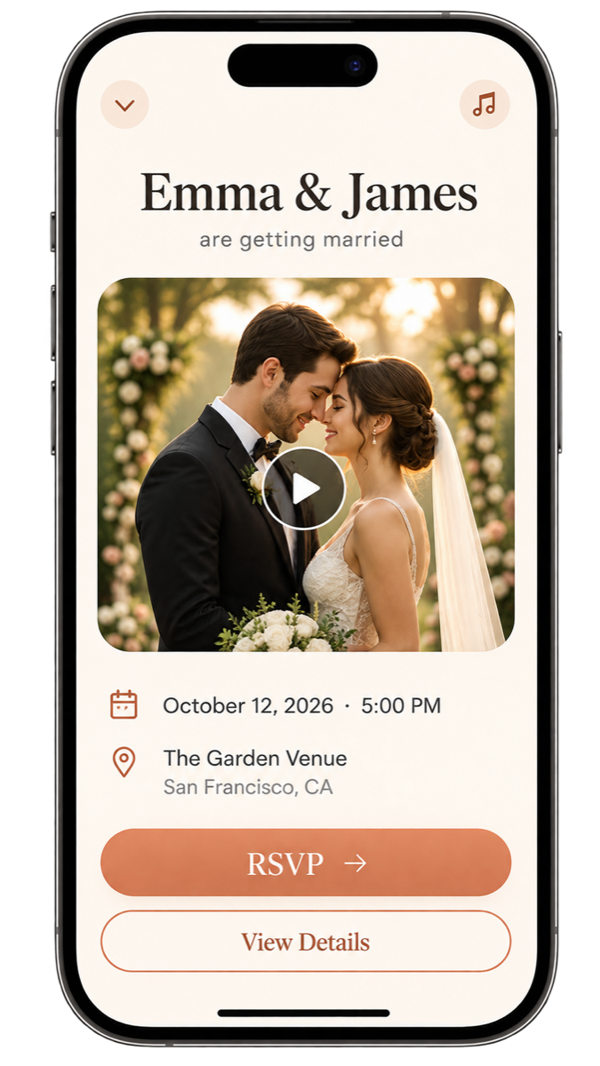 Wedding video invitation on a smartphone