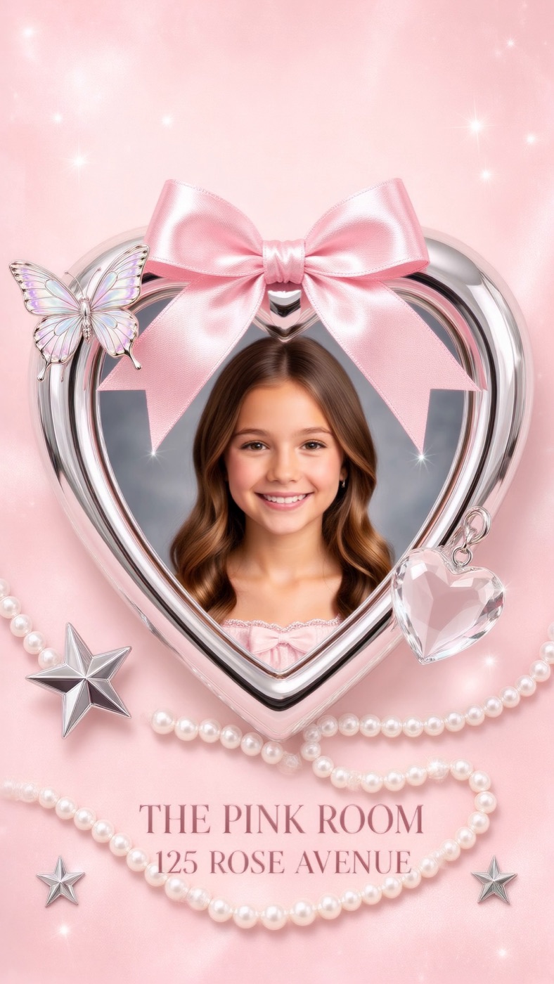 Bow Heart Thirteen birthday video invitation template with playful invitation layout