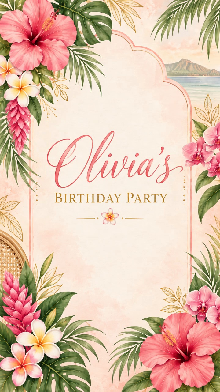 Olivia's Tropical Birthday Party invitation template preview